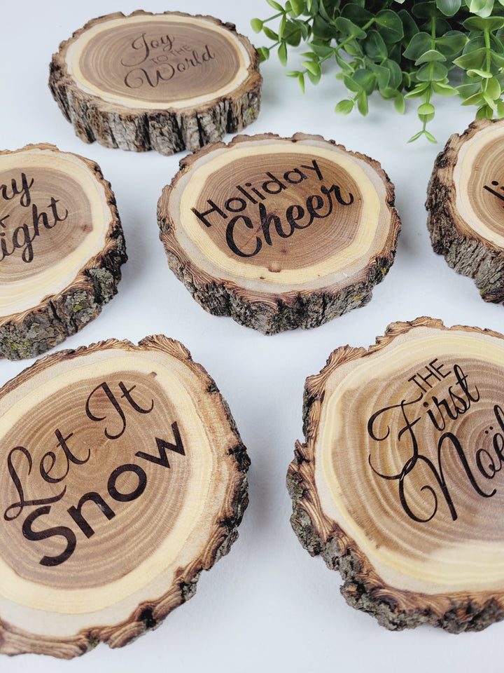 Rough Cut Dezigns, Live Edge Engraved Wood Coasters