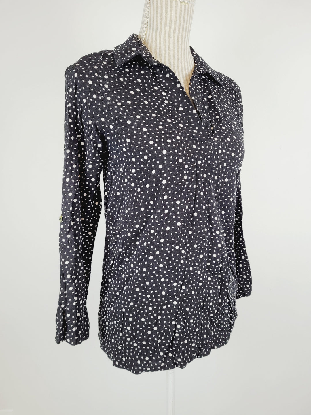 SUZY SHIER BLACK DOTTED BLOUSE LADIES SMALL EUC