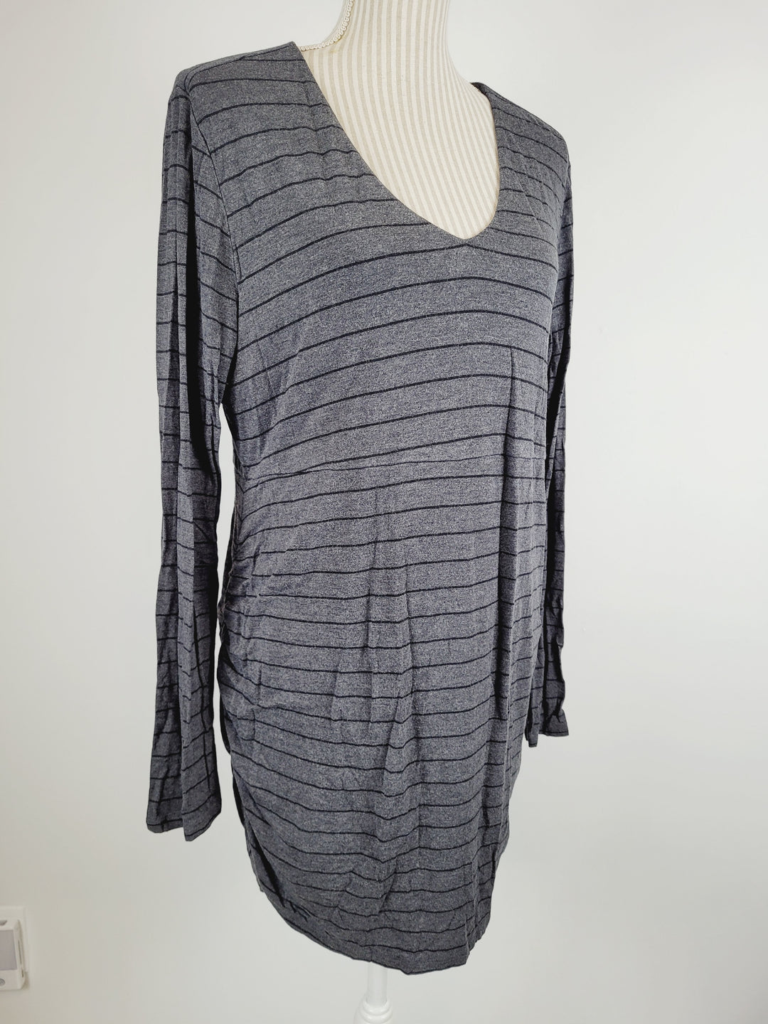 STORK & BABE GREY/BLACK STRIPED MATERNITY TUNIC LADIES 2XL EUC