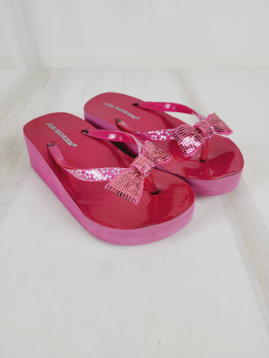 JOE BOXER WEDGE PINK GLITTER SANDALS SIZE APPROX 7-8 PRE-LOVED