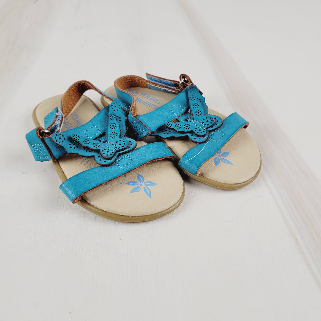 YOUNG DIMENSIONS BLUE BUTTERFLY SANDALS SIZE 6 CHILD PRE-LOVED