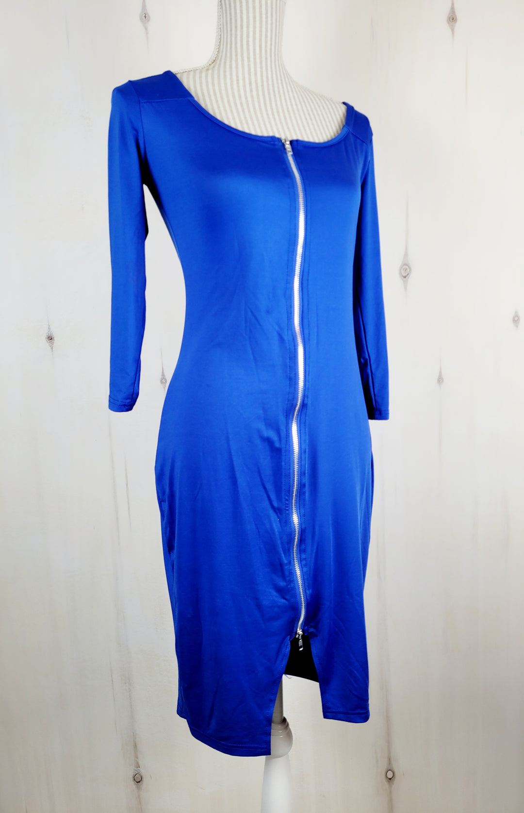 ROYAL BLUE STRETCH ZIP DRESS APPROX LADIES MEDIUM EUC