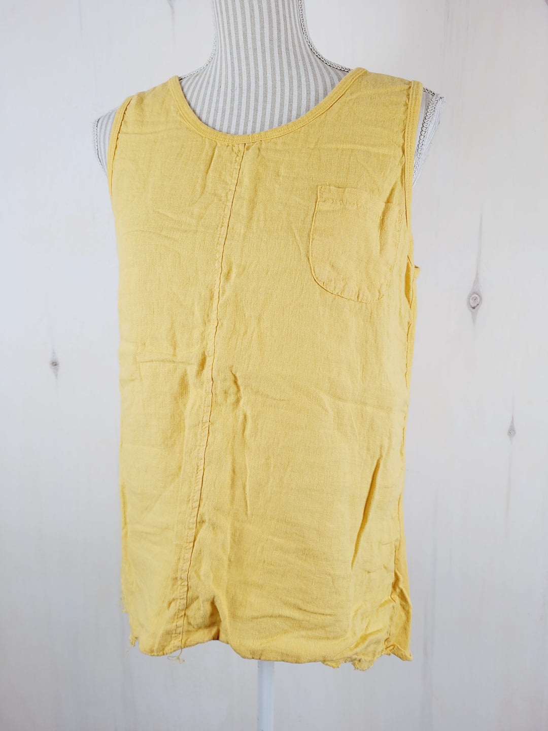 TERZO MILLENNIO (made in Italy) YELLOW LINEN TOP LADIES LARGE PRE-LOVED
