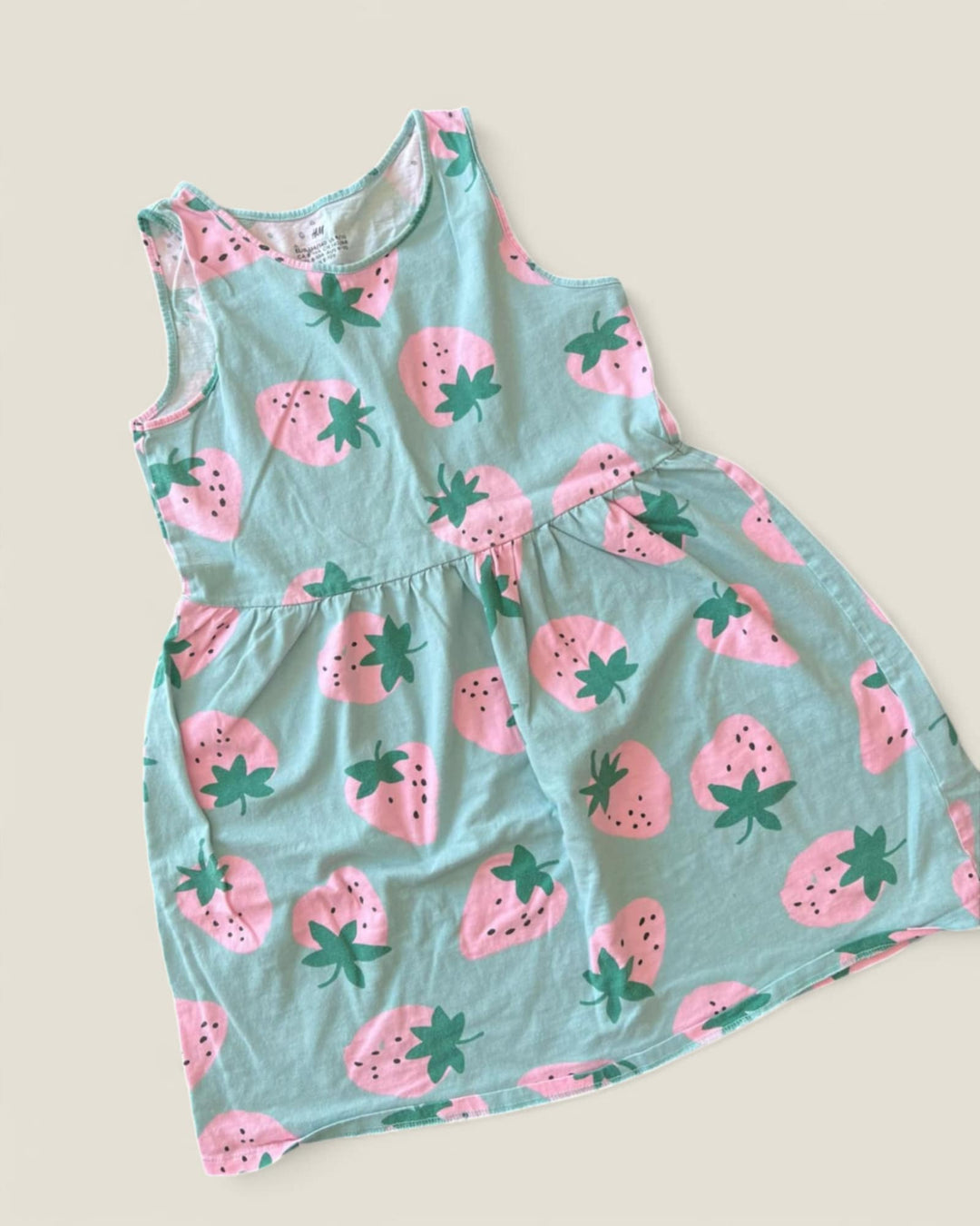 H&M MINT GREEN STRAWBERRIES TANK DRESS SIZE 8/10 PRE-LOVED