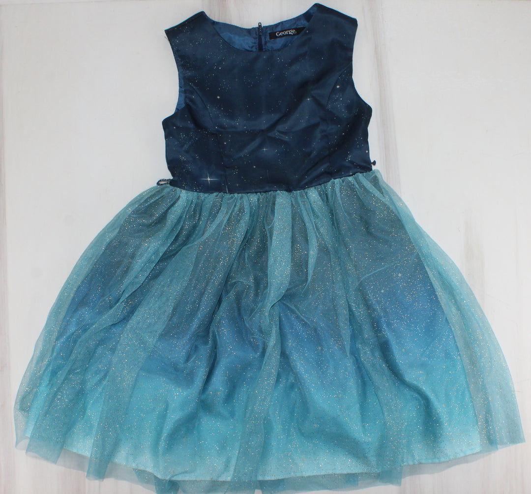 GEORGE SPARKLE BLUE DRESS 8Y PRELOVED (belt not incl)