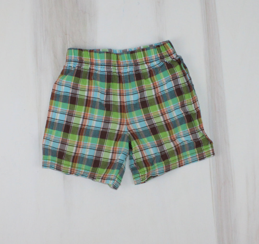 CARTERS GREEN PLAID SHORTS 12M PRE-LOVED