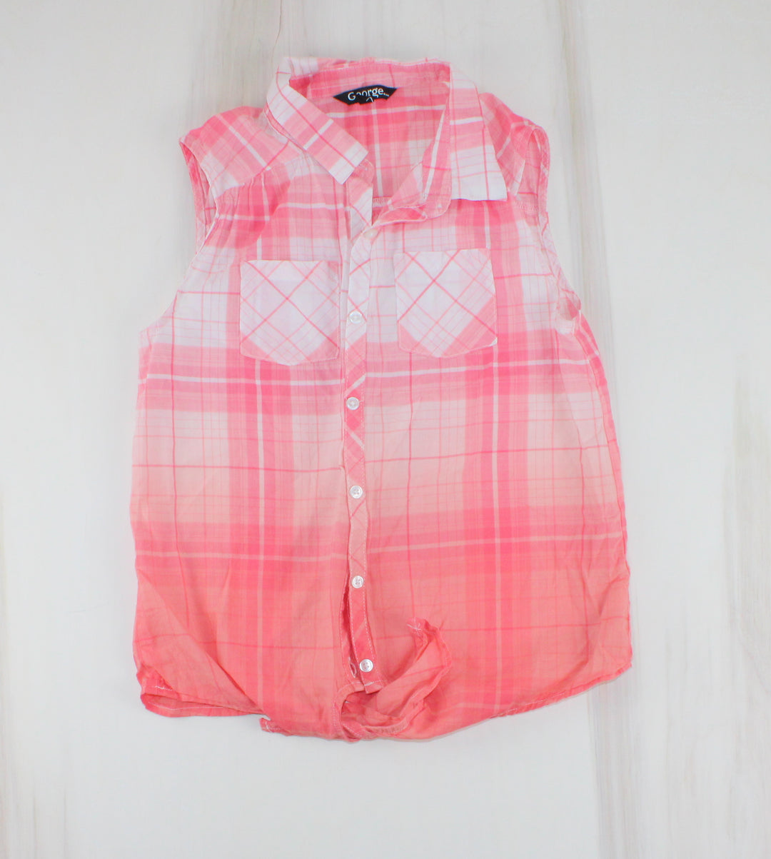 GEORGE PEACH PLAID BUTTON UP TOP 12Y EUC