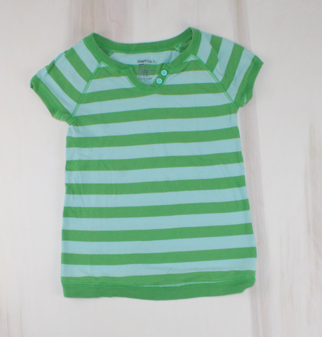 GAP GREEN STRIPED TSHIRT 6/7Y PRE-LOVED