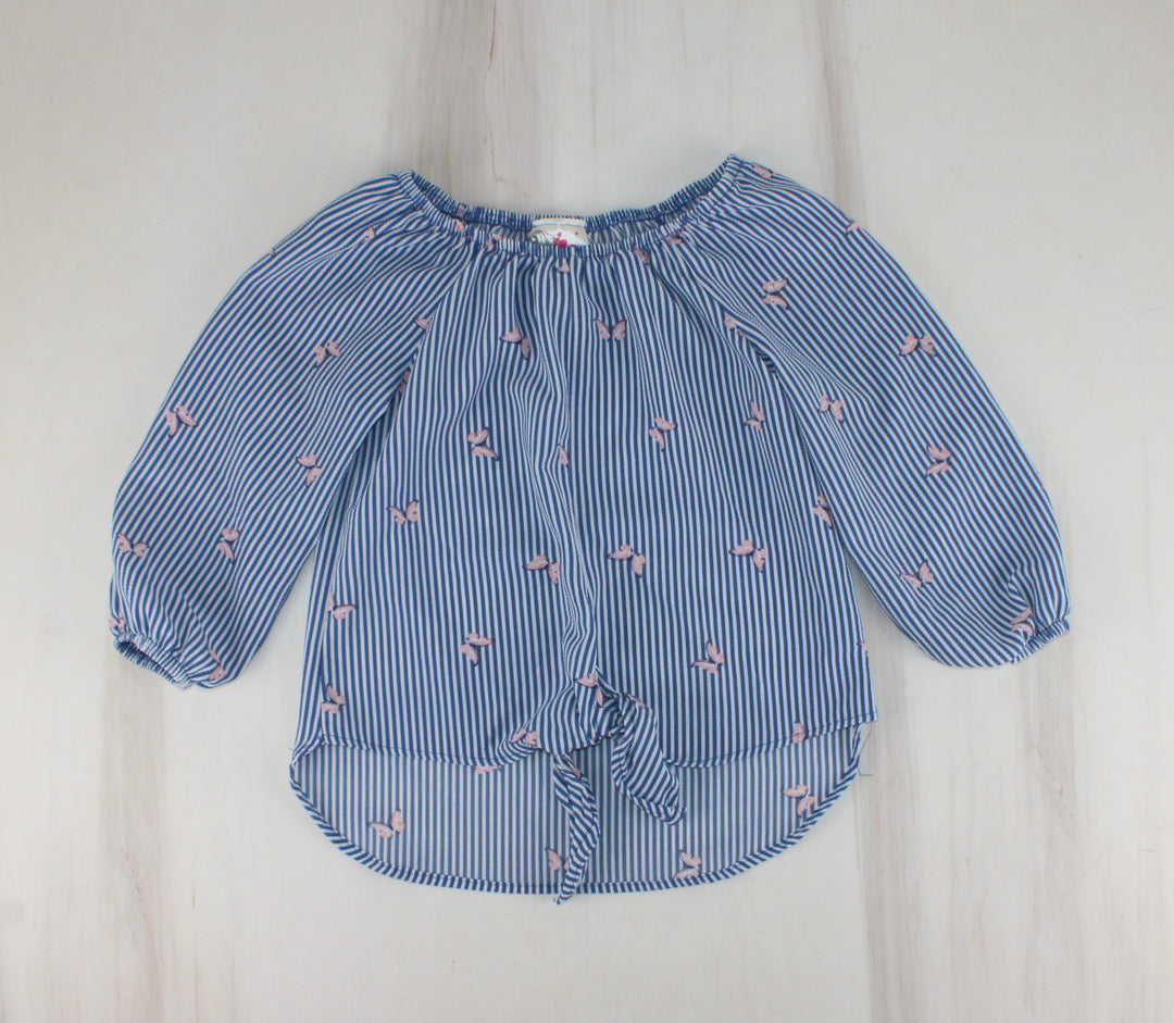 JENNA & JESSIE BLUE STRIPED BUTTERFLY BLOUSE 8Y PRE-LOVED