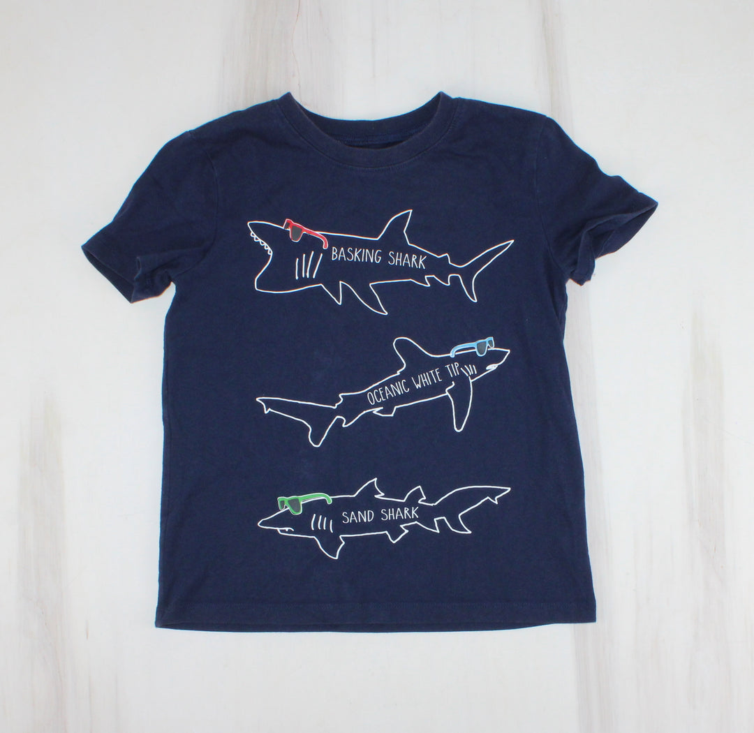 ANDY & EVAN NAVY SHARK TSHIRT 7Y PRE-LOVED