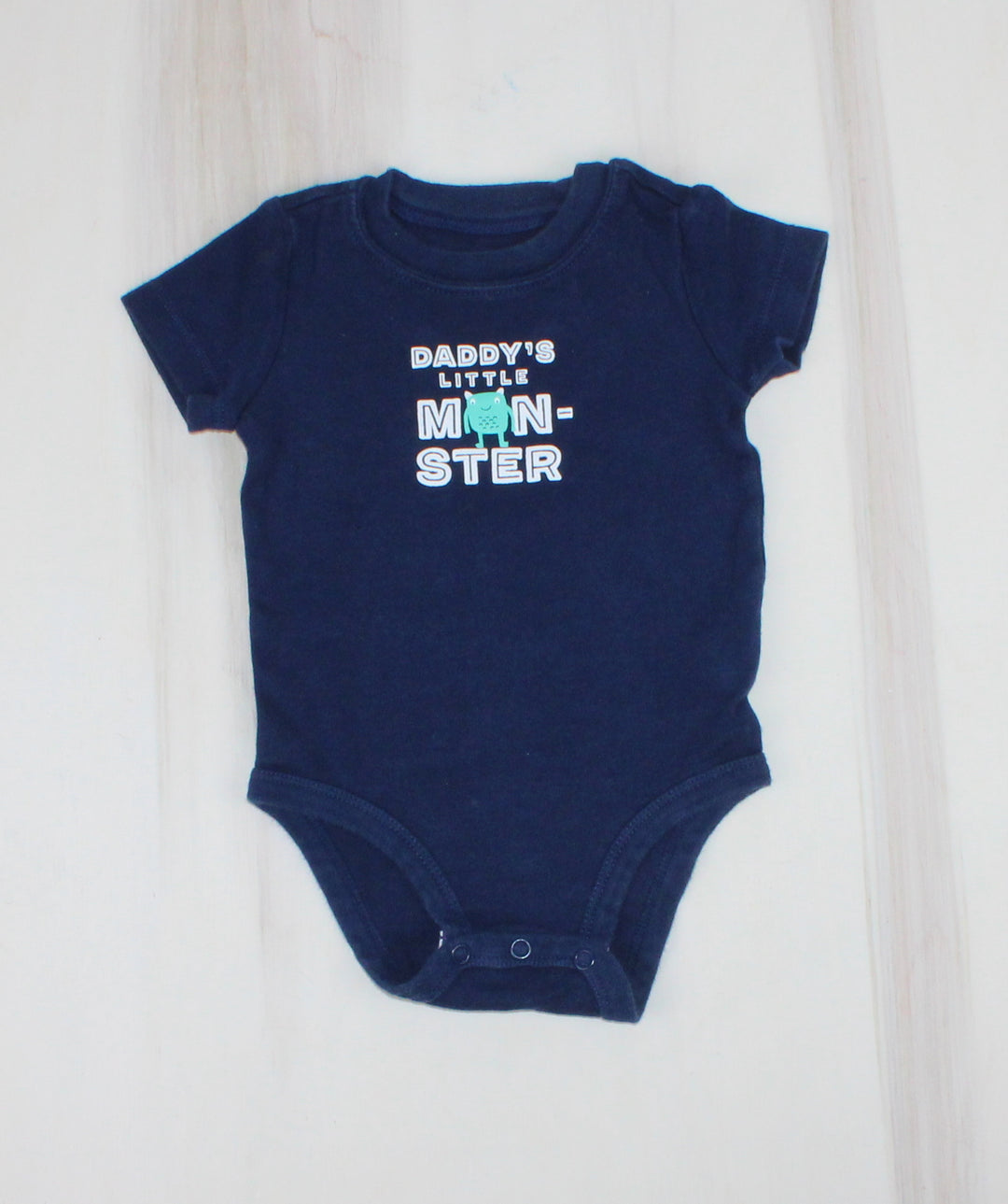 CARTERS DADDY'S LITTLE MONSTER NAVY ONESIE 6M PRE-LOVED