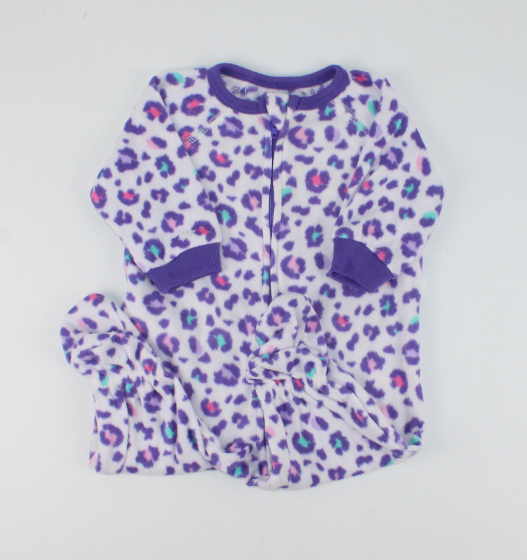 CHILDRENS PLACE FLEECE ANIMAL PRINT FOOTIES 0-3M PRE-LOVED