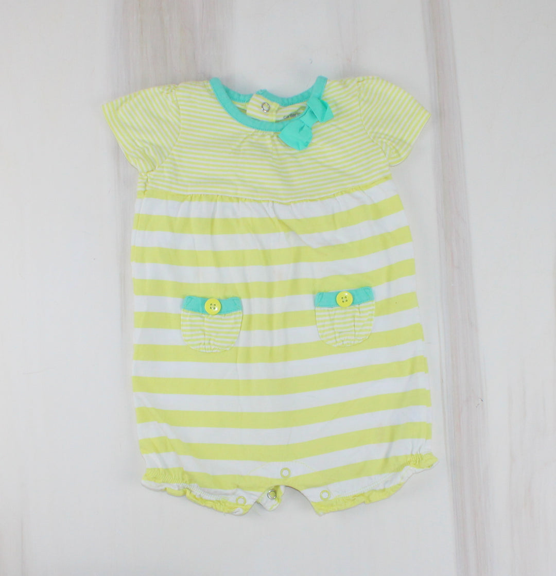 CARTERS YELLOW STRIPED ROMPER 6M PRE-LOVED
