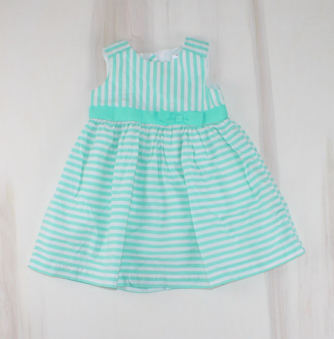 CARTERS OCCASION TEAL STRIPED DRESS 12M PRE-LOVED