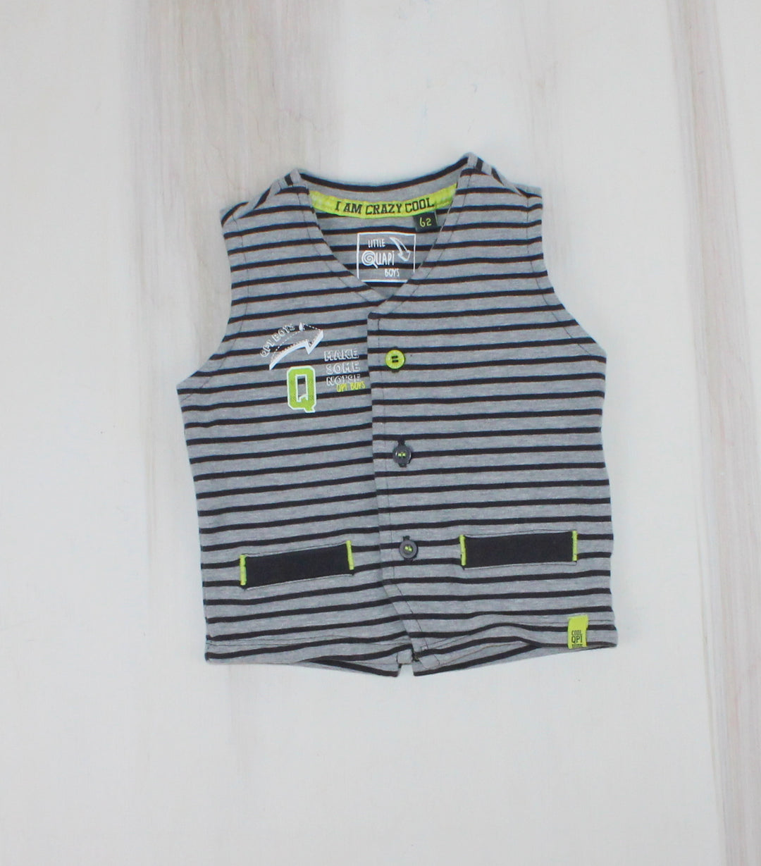 LITTLE QUAPI BOYS GREY VEST SLEEVE TOP 0-3M PRE-LOVED
