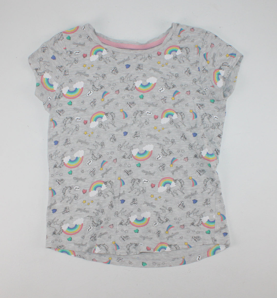 GEORGE RAINBOWS & UNICORNS GREY TEE 10/12Y PRE-LOVED
