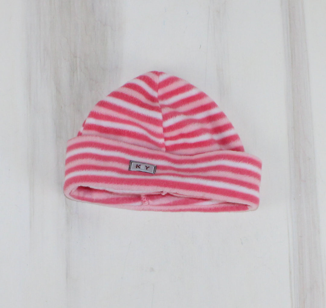 KEY FLEECE PINK STRIPED WINTER HAT APPROX 1-3Y PRE-LOVED