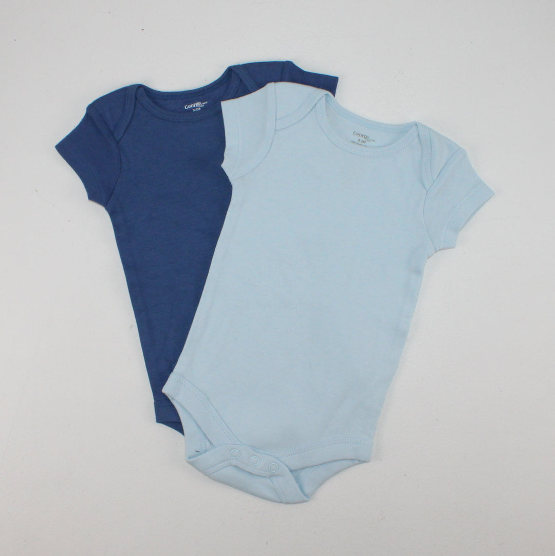 GEORGE BLUE 2 PACK ONESIES 0-3M EUC