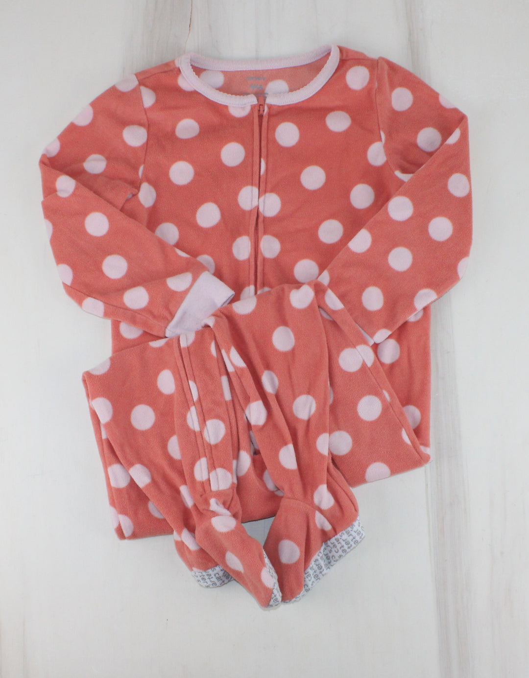 CARTERS PINK POLKA DOT FLEECE FOOTIES 4Y PRE-LOVED