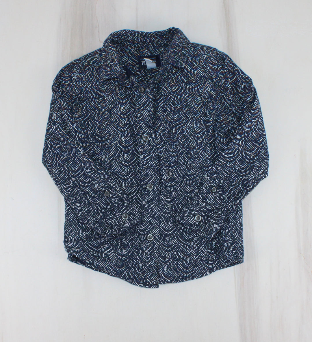 CHILDRENS PLACE NAVY DOTTED COLLARED TOP 4Y PRE-LOVED