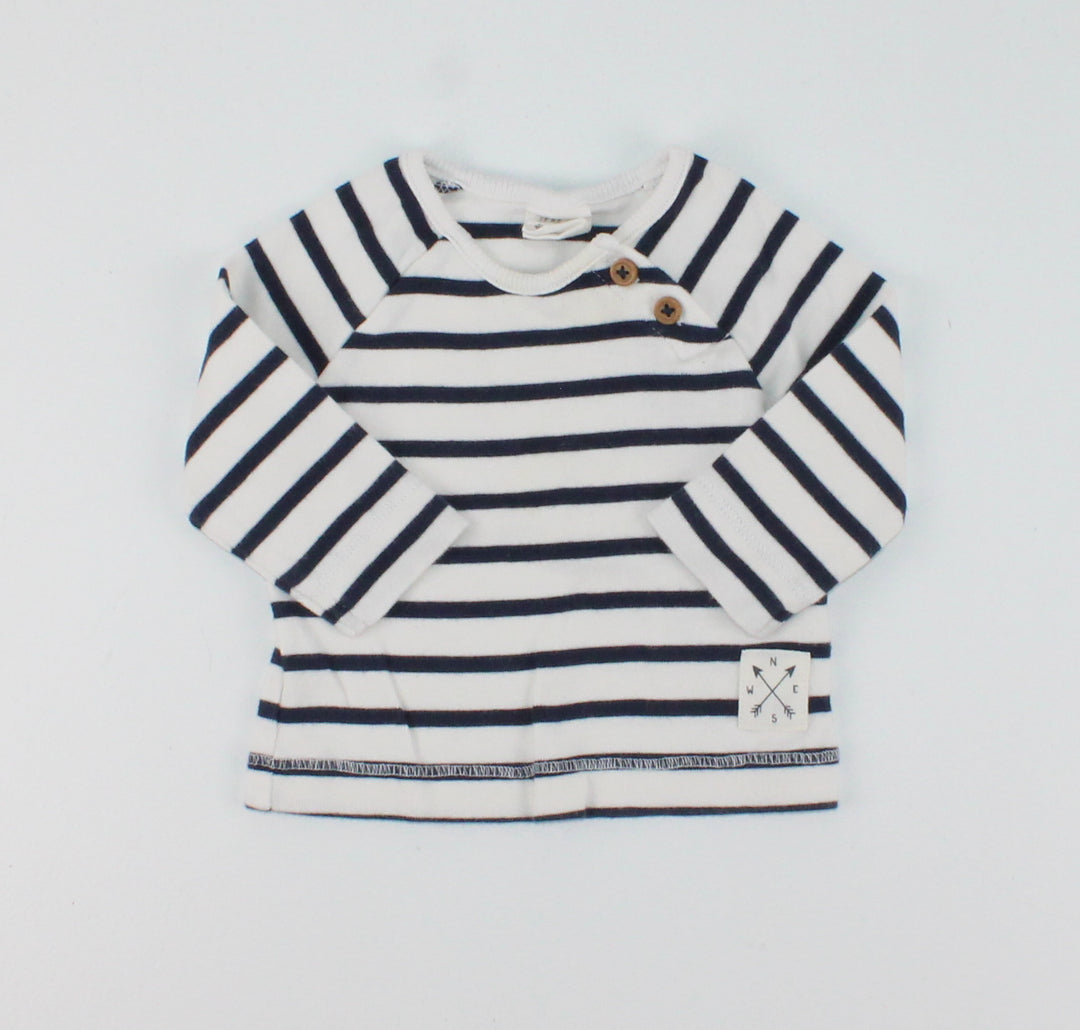 H&M NAVY STRIPED TOP ORGANIC COTTON 1-2M PRE-LOVED
