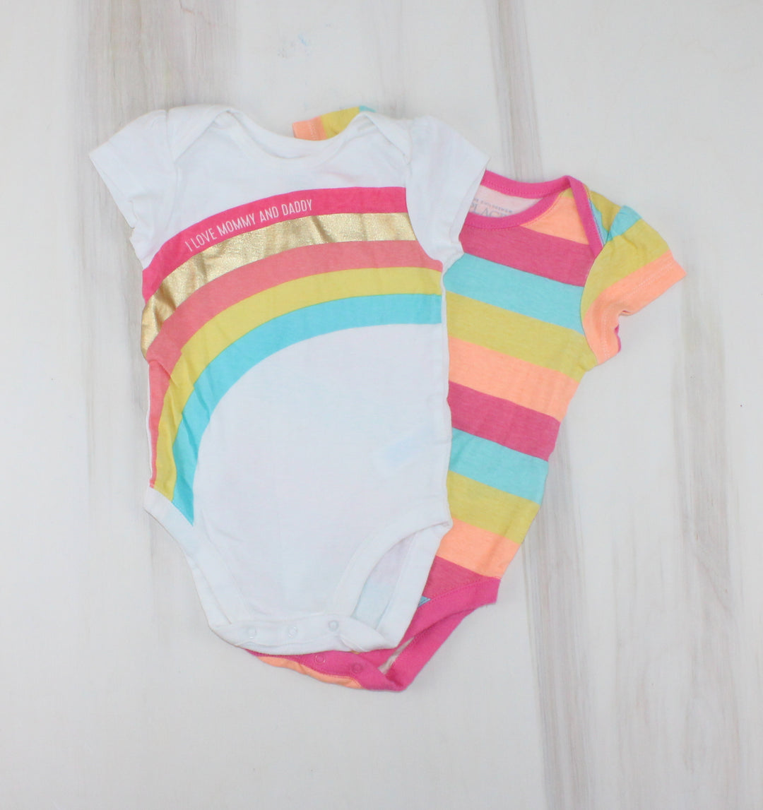 CHILDRENS PLACE RAINBOW ONESIE SET OF 2 9-12M PRE-LOVED