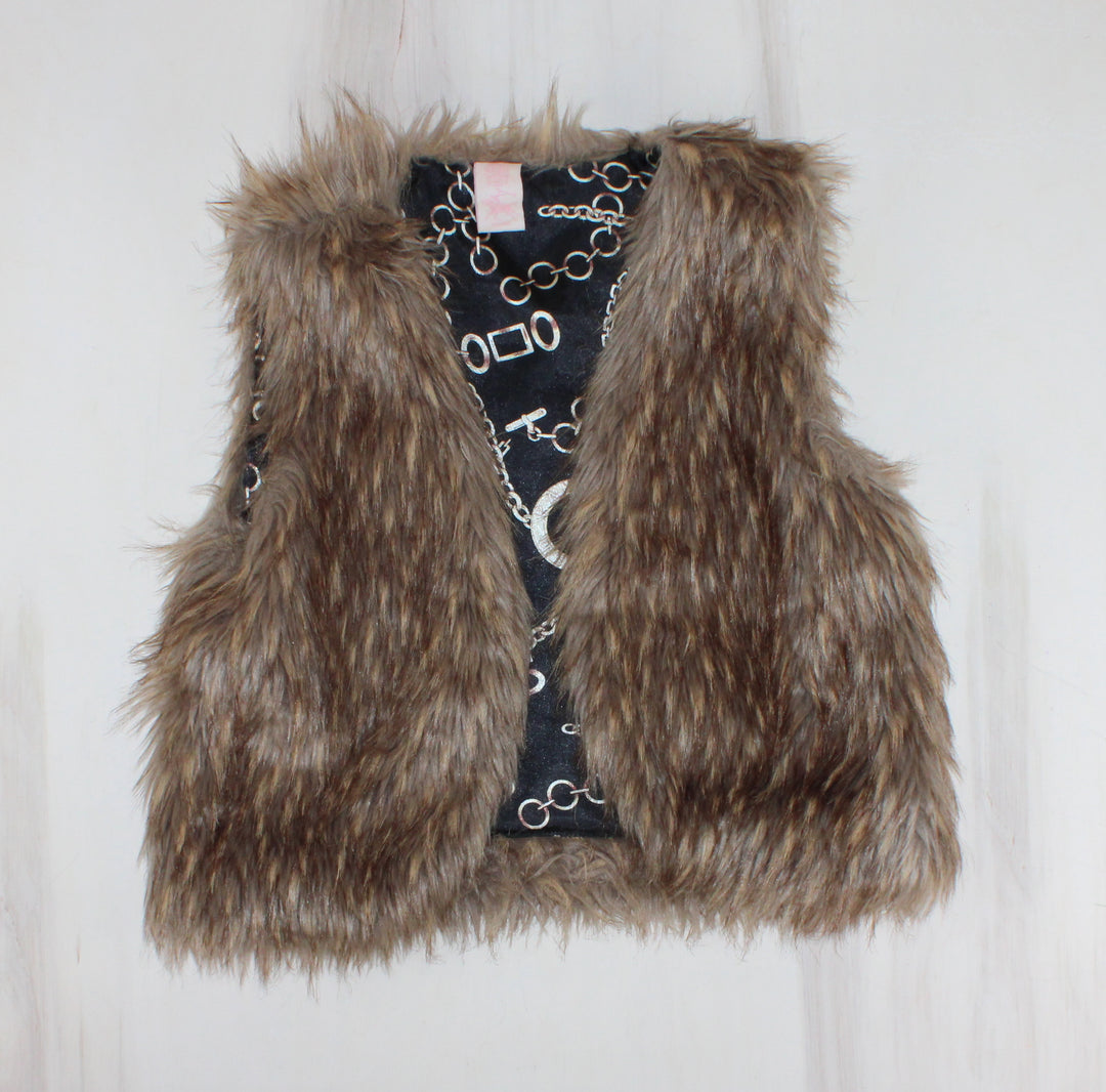 BROWN FAUX FUR VEST 152-158 (12/13Y) PRE-LOVED