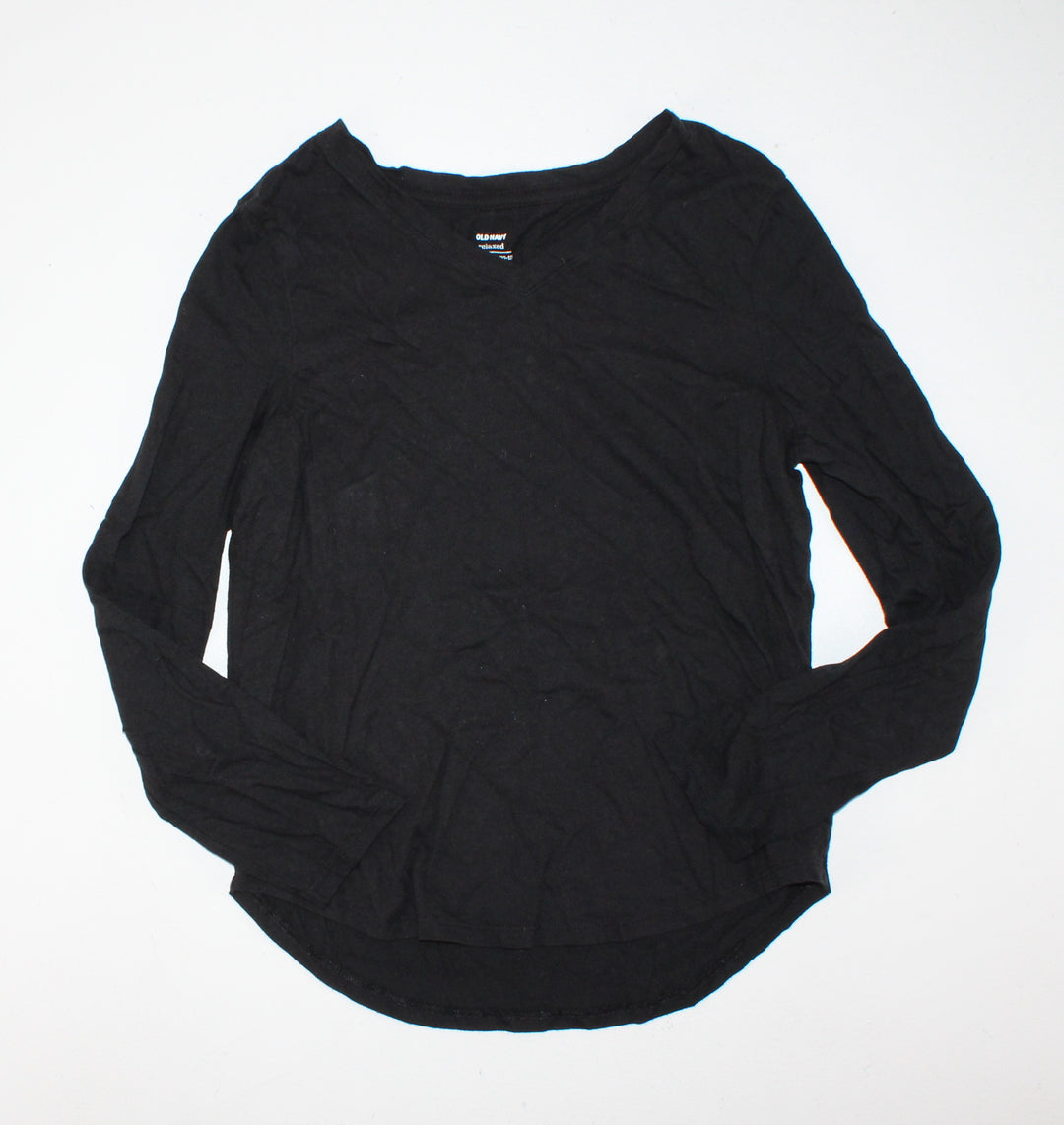 OLD NAVY RELAXED BLACK LS TOP 10/12Y PRE-LOVED