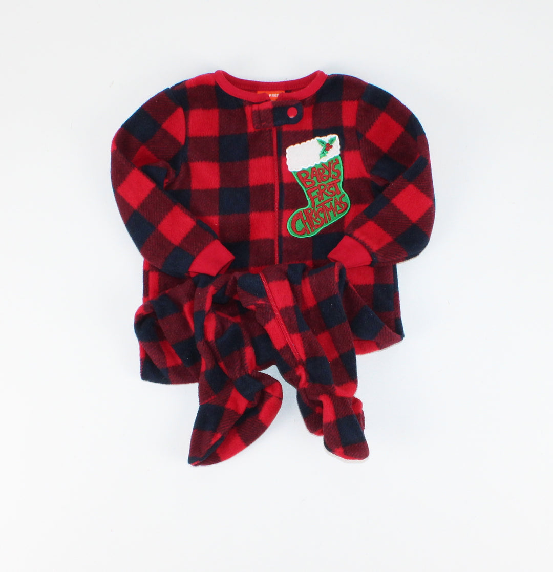 JOE FRESH FLEECE FIRST CHRISTMAS FOOTIES 3-6M EUC