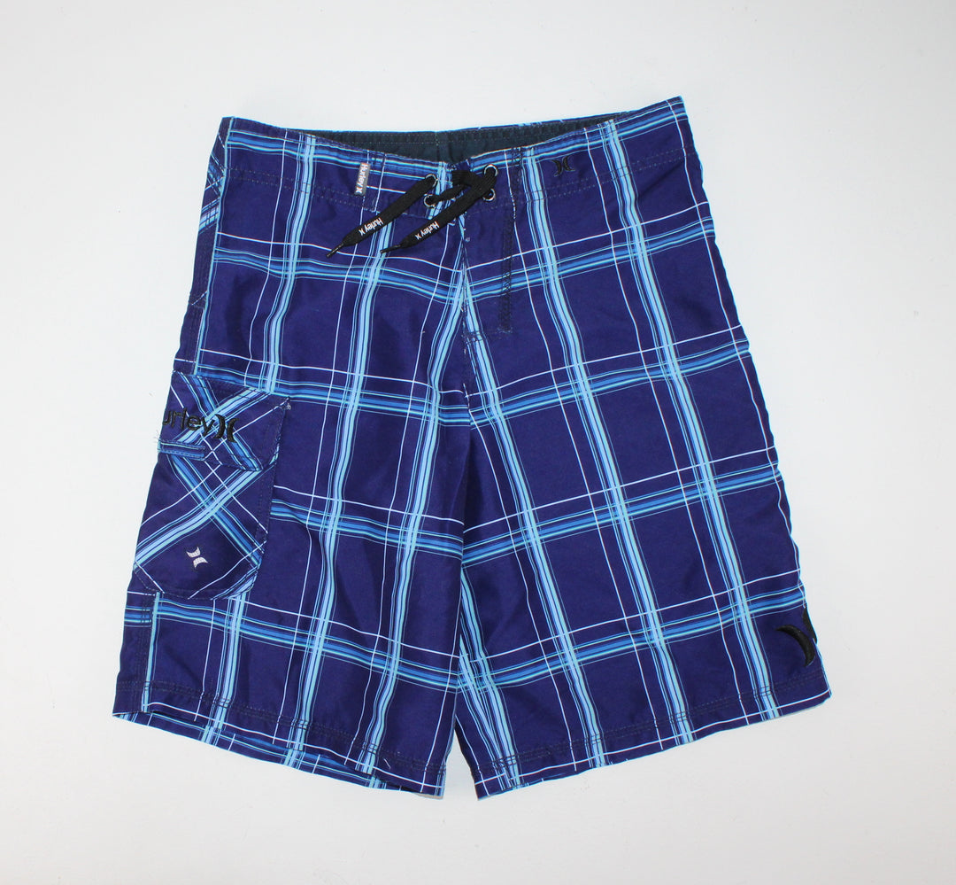 HURLEY SWIM SHORTS BLUE PLAID SIZE 16 PRE-LOVED