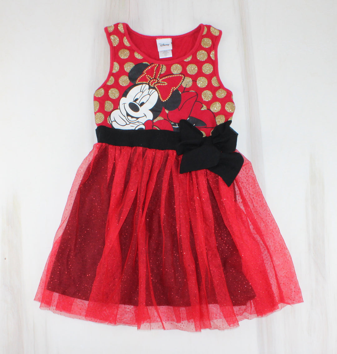 DISNEY MINNIE MOUSE RED TIE BACK DRESS WITH TULLE 5Y EUC