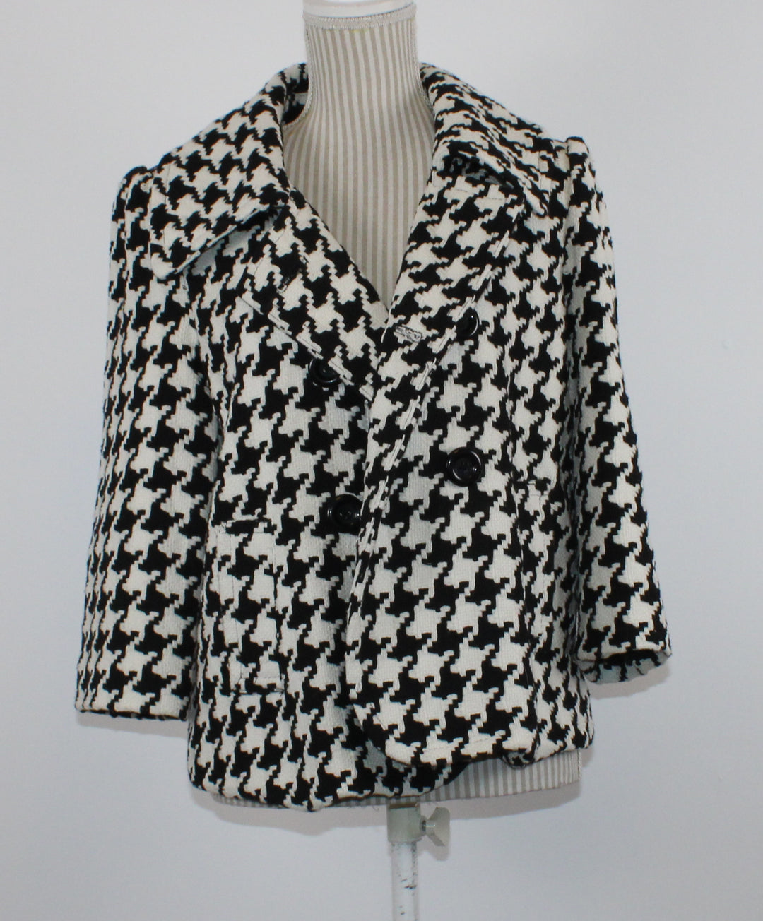 STYLE & CO BLACK  HOUNDSTOOTH WOOL/COTTON JACKET LADIES SIZE 10 VGUC