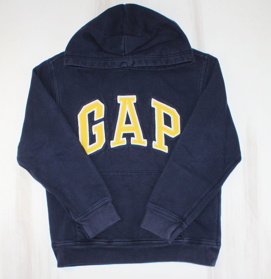 GAP NAVY HOODIE WITH YELLOW TEXT YXL VGUC