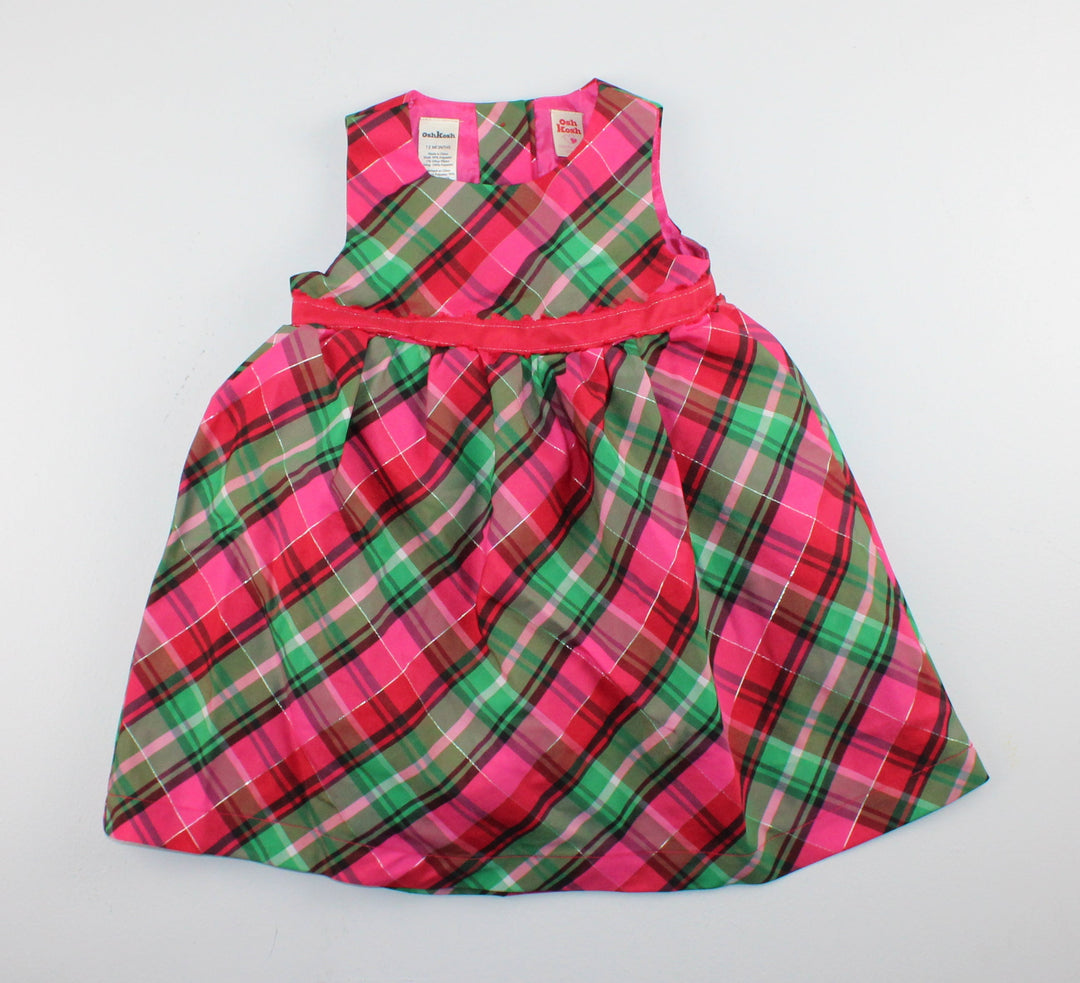 OSH KOSH PLAID HOLIDAY DRESS 12M EUC