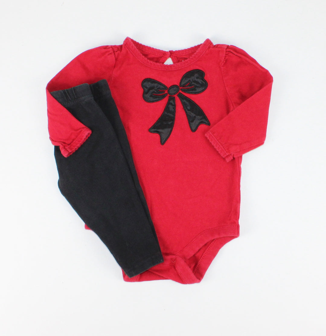 GAP/GEORGE RED AND BLACK BOW OUTFIT 3-6M EUC