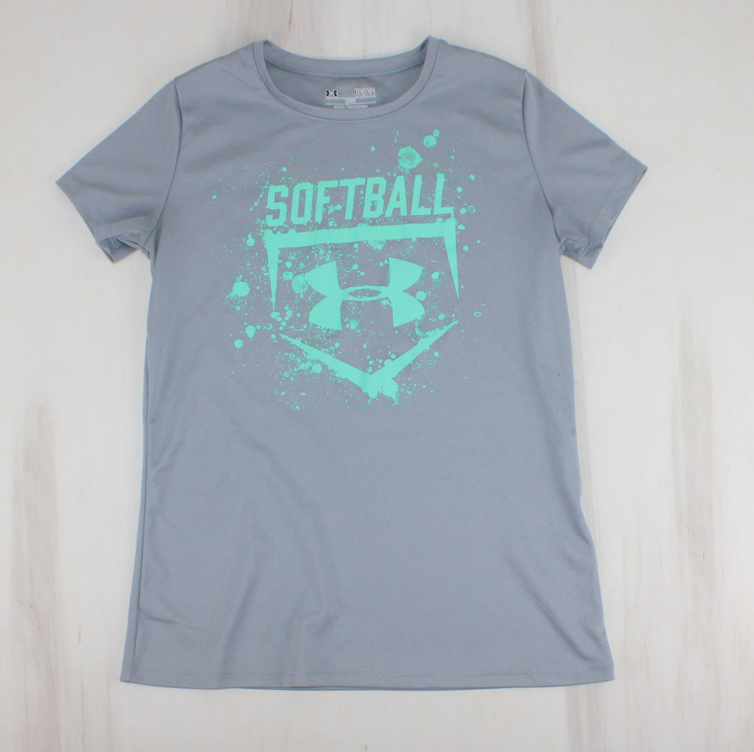 UNDER ARMOUR HEATGEAR ATHLETIC SOFTBALL TSHIRT YOUTH SIZE LARGE PRE-LOVED