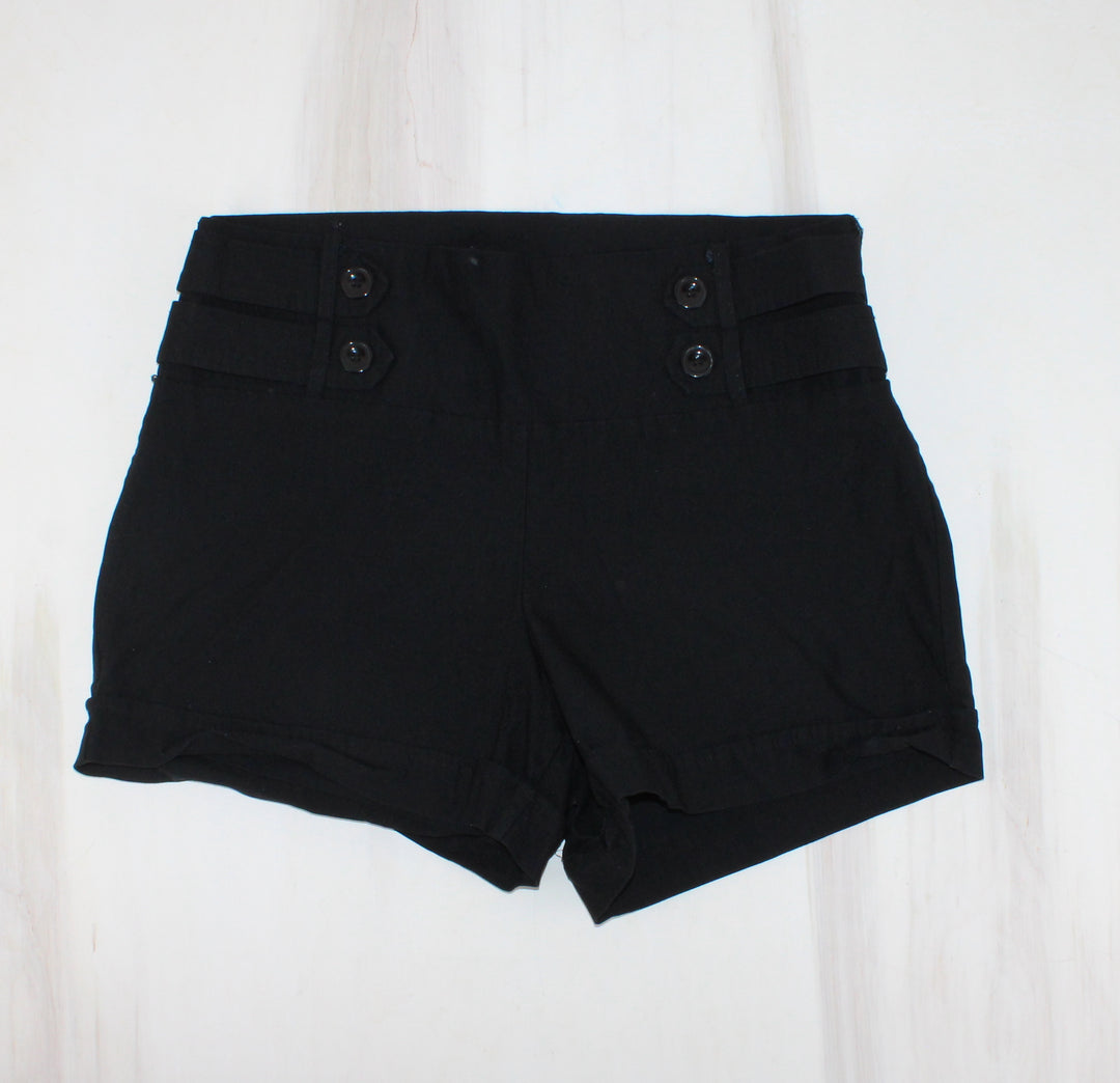 VALIA BLACK DRESS SHORTS WITH BUTTONS LADIES APPROX SIZE 9 PRE-LOVED