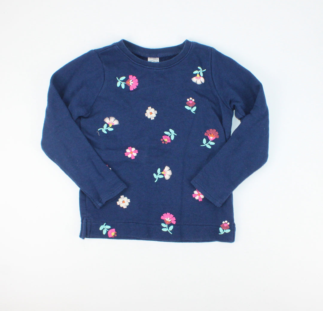 CARTERS NAVY FLORAL SWEATER 5Y PRE-LOVED