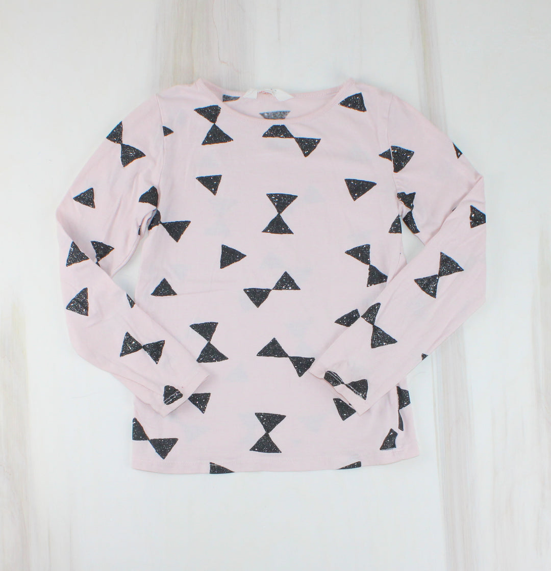 H&M PINK TOP WITH GLITTER TRIANGLES 4-6Y VGUC