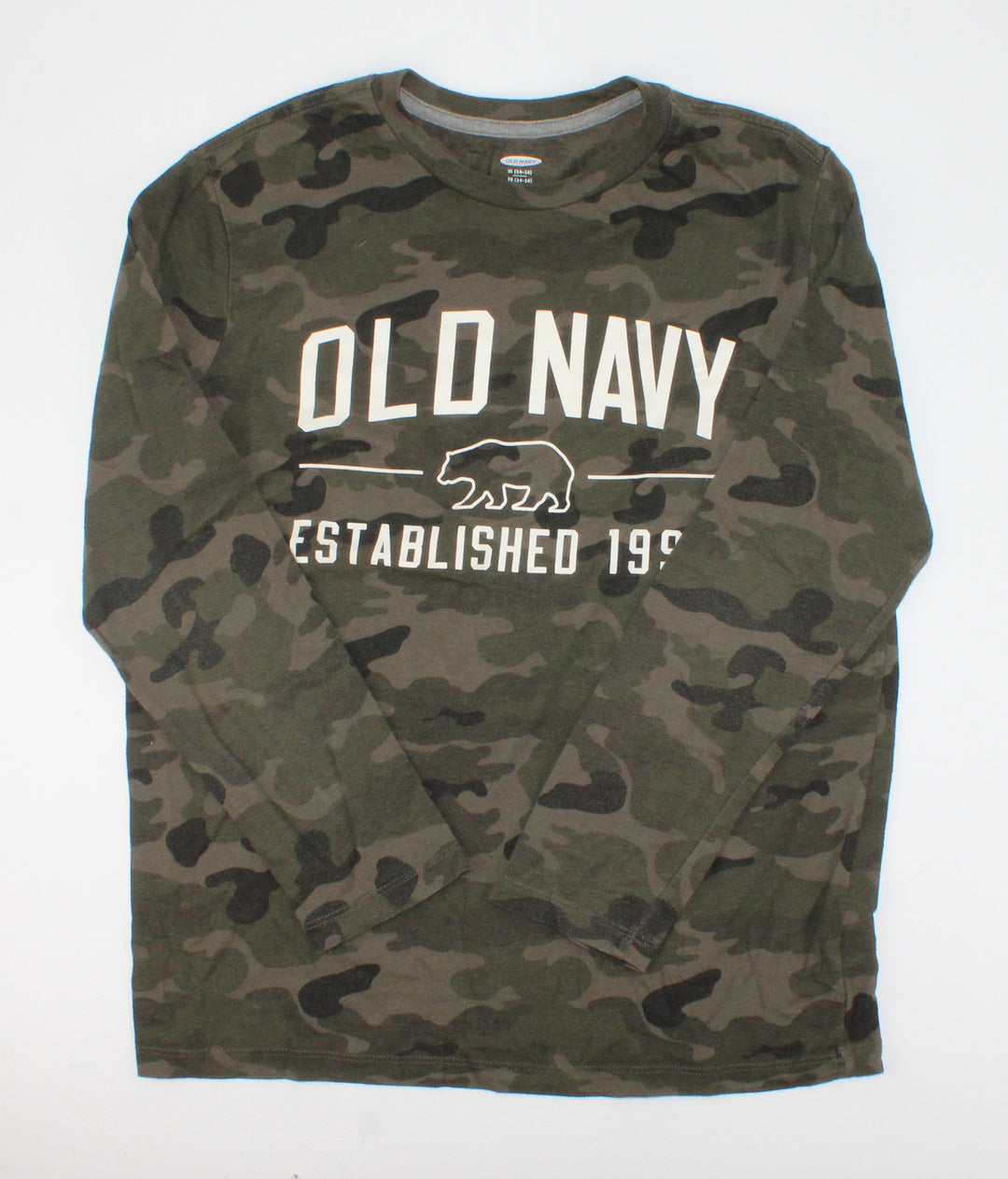 OLD NAVY CAMO GREEN LONG SLEEVE TOP 14-16Y PRE-LOVED