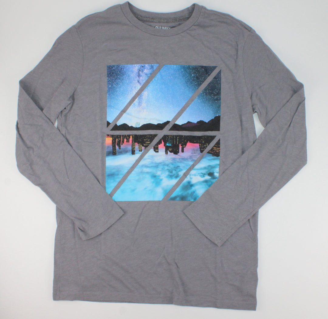 OLD NAVY GREY CITY SCAPE LONG SLEEVE TOP 18Y PRE-LOVED