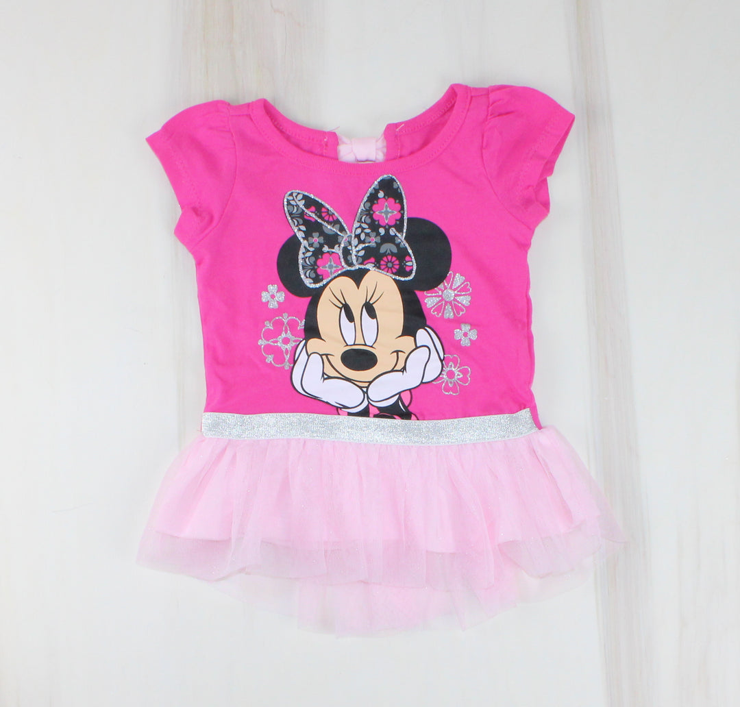DISNEY MINNIE MOUSE PINK LONG TOP WITH TULLE 12M EUC