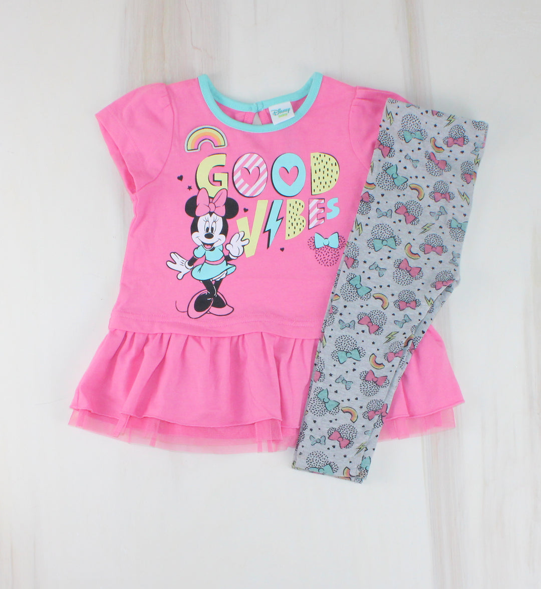 DISNEY MINNIE MOUSE GOOD VIBES OUTFIT 12M EUC