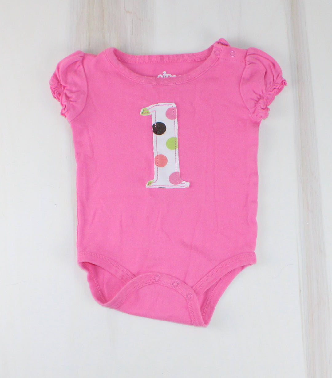 CIRCO "1" PINK ONESIE 12M EUC