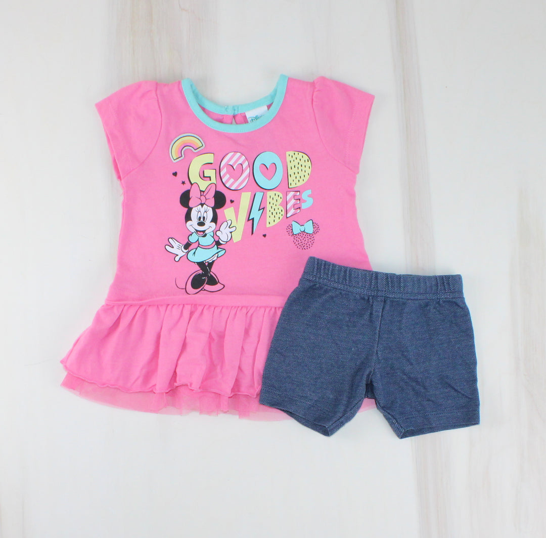 DISNEY MINNIE MOUSE GOOD VIBES OUTFIT 6-12M PRE-LOVED