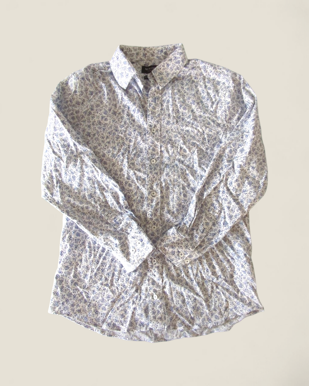 NICK GRAHAM DRESS SHIRT BLUE FLORAL ADULT MEDIUM PRE-LOVED