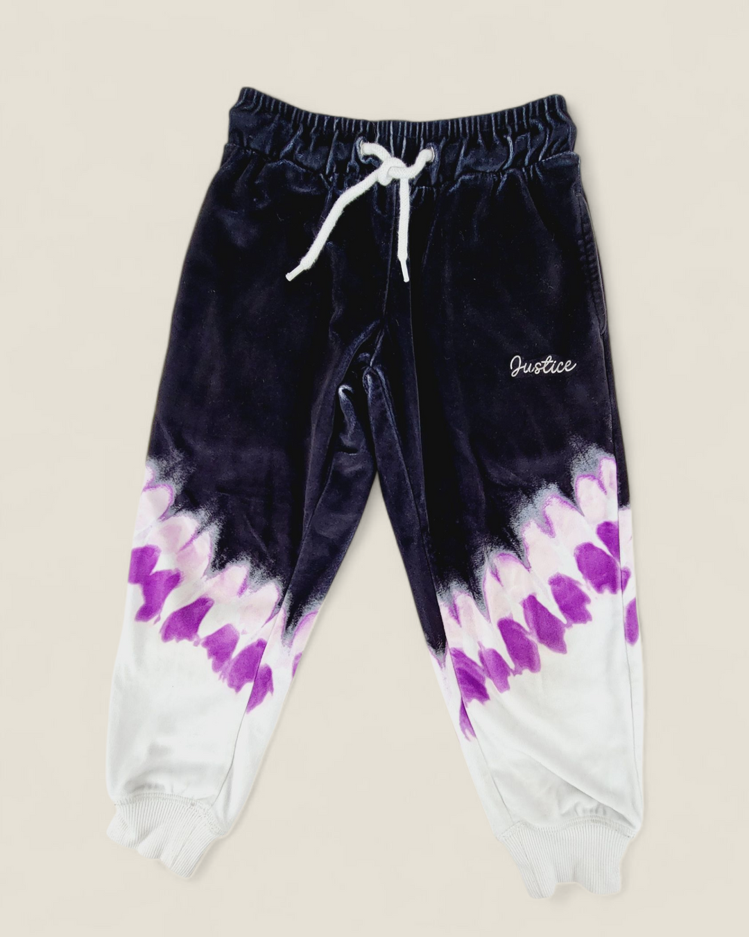 JUSTICE TYE DYE VELOUR TRACKPANTS GIRLS 5-6Y PRE-LOVED