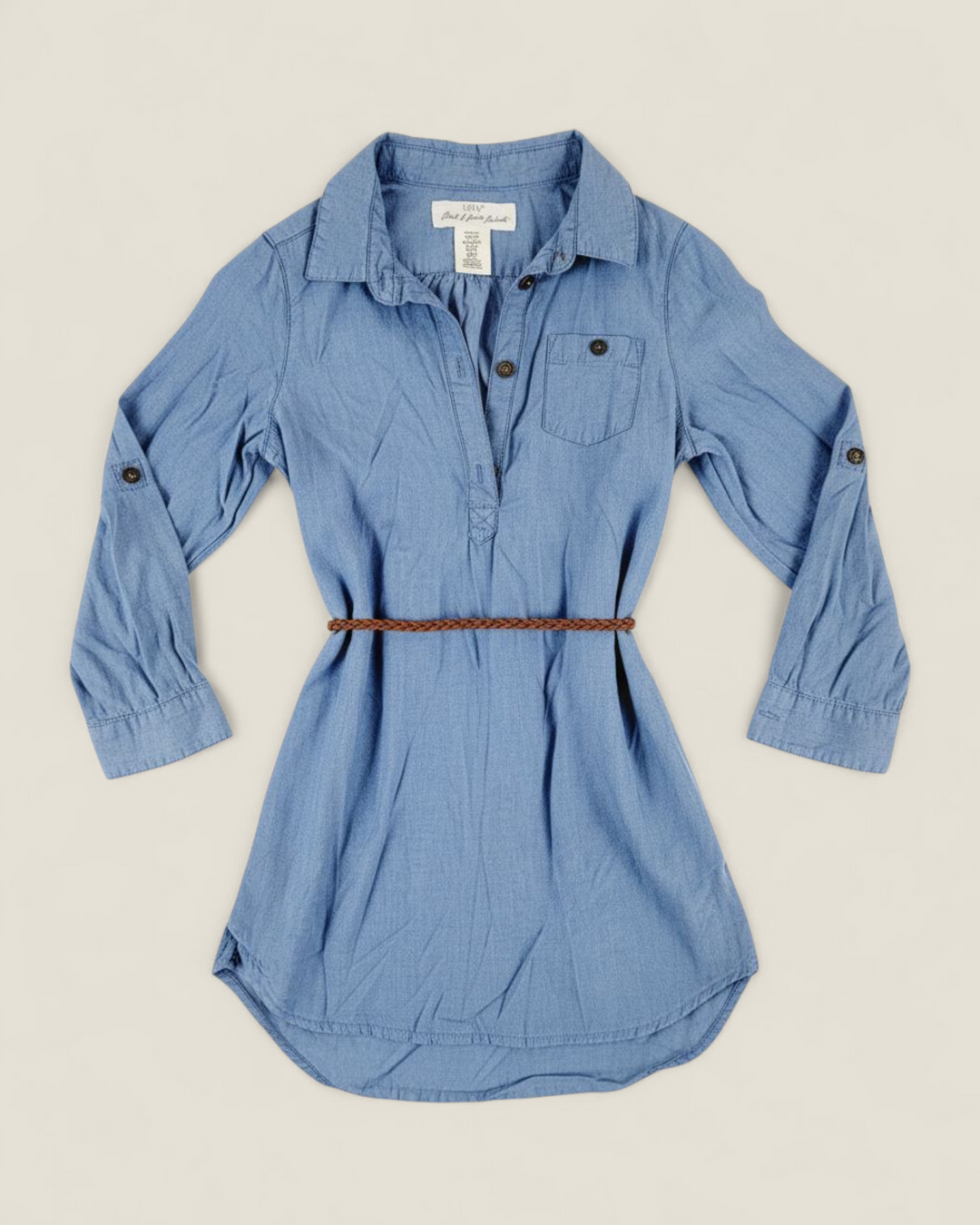 LOGG BLUE LONG SLEEVE DRESS WITH BELT GIRLS 6-7Y PRE-LOVED