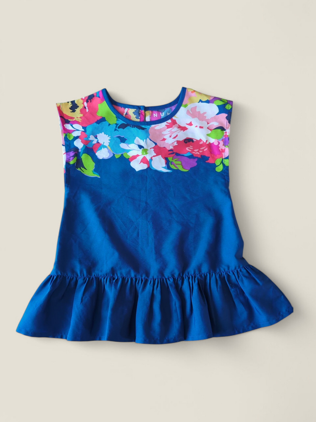 NUTMEG ROYAL BLUE FLORAL BLOUSE 7-8Y PRE-LOVED