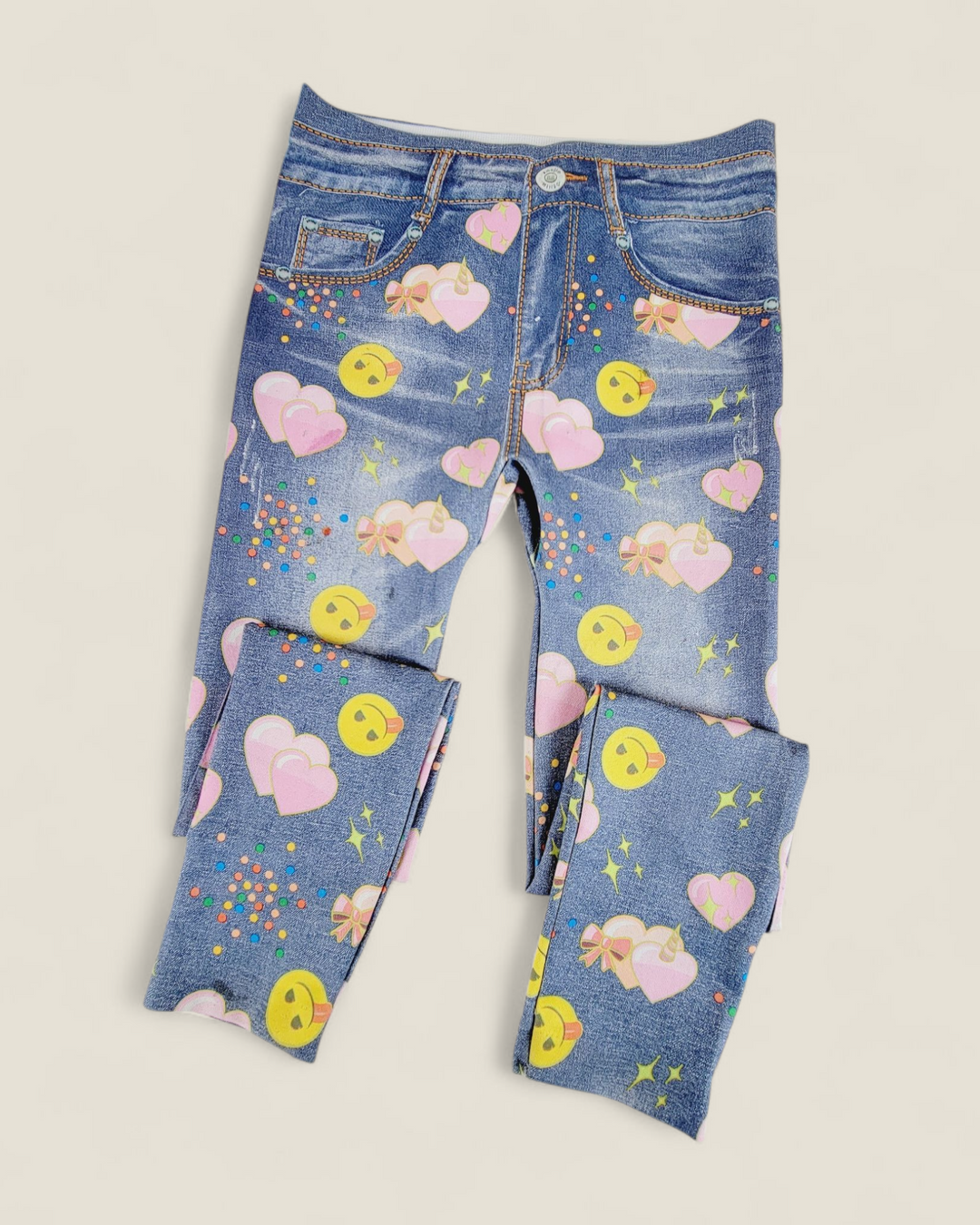 EMOJI HEART & SMILE LEGGINGS 7-8Y PRE-LOVED